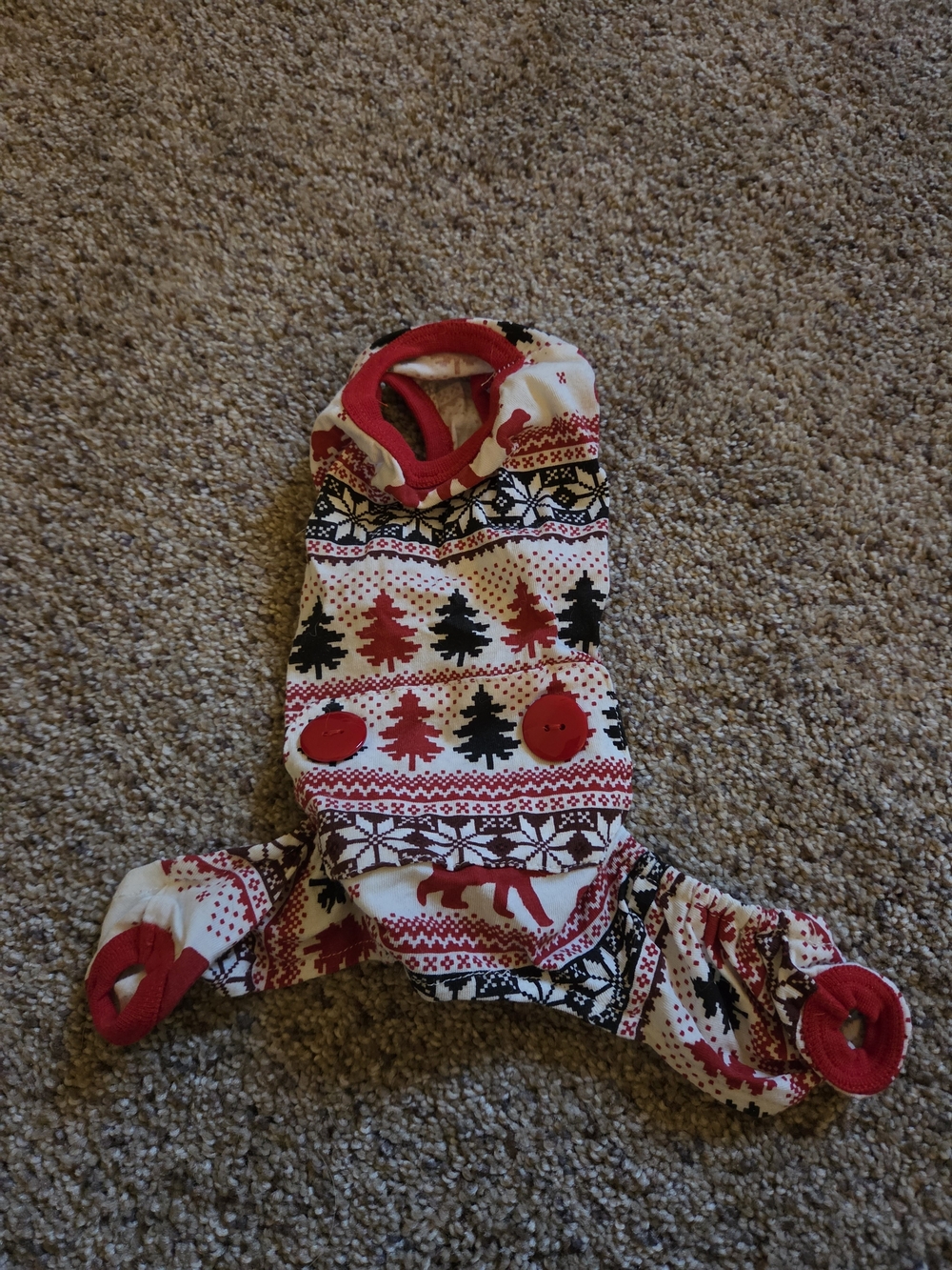 Holiday Tree Print Pet Onesie - Red & Black